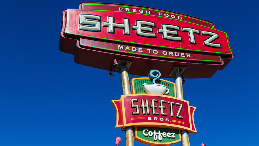 Lebanon, PA, USA - October 5, 2016: Sheetz sign at chain of convenience stores with coffee, cold drinks, groceries, and Made-to-Order food, and self-serve gas, they are daily and never close.