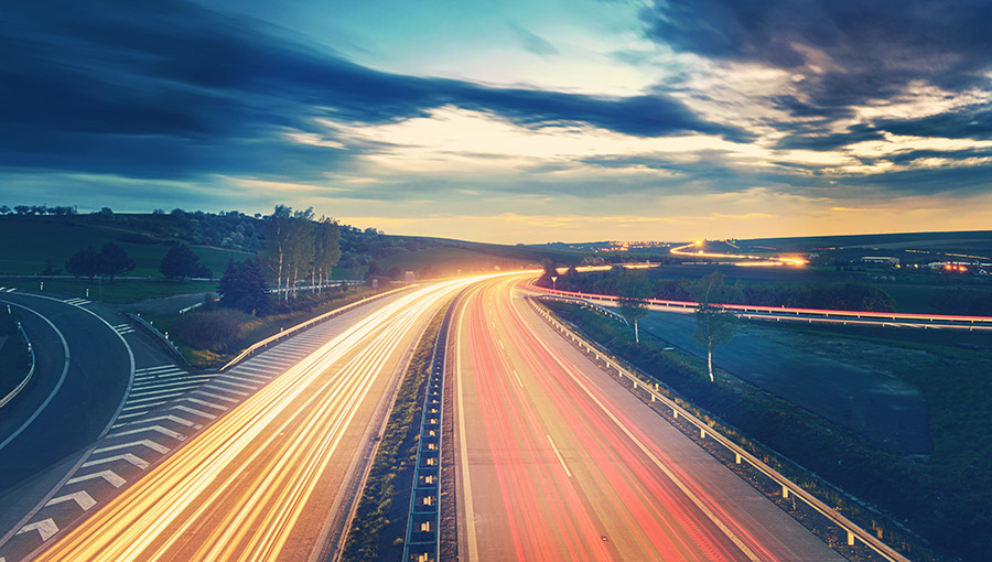 Long-exposure sunset over a highway with Instagram vintage faded effect